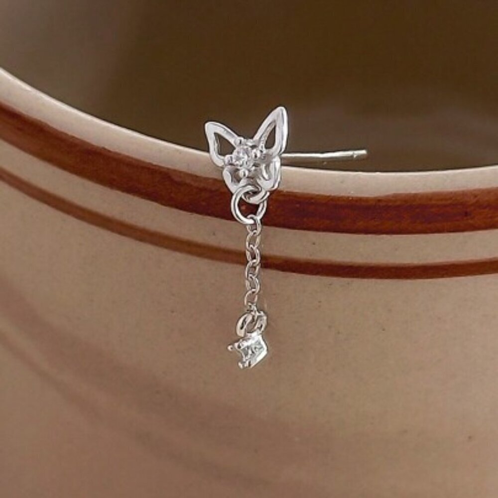 925 Sterling Silver Butterfly Drop Earrings with Crystal Accent - Picture 4 of 4
